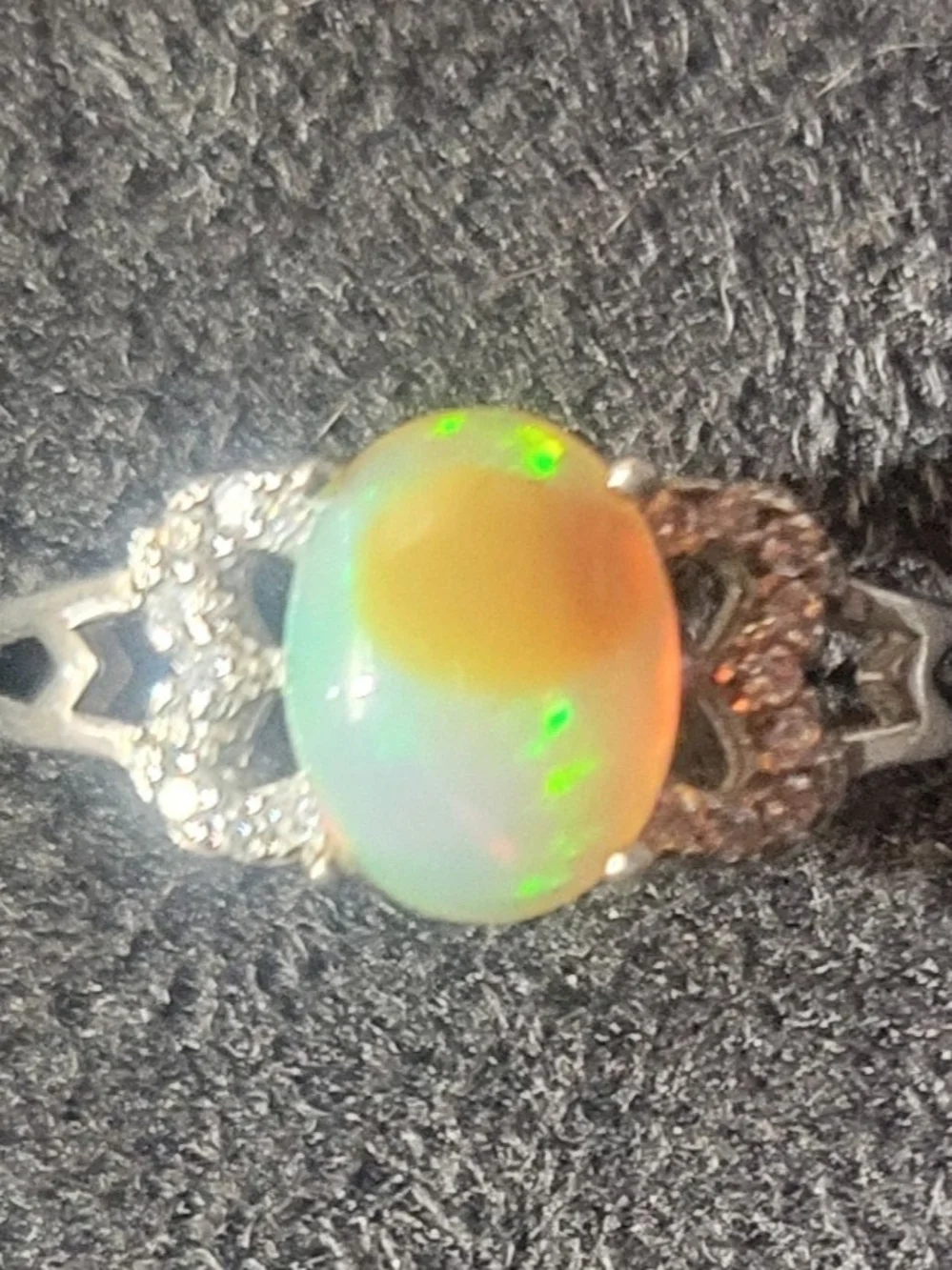Ethiopian Opal and Cubic Zirconia Sterling Silver Ring Adjustable